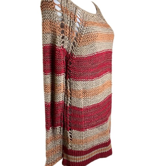 Free People Desert Moon Earth Tone Striped Crocheted Sweater Size Small - Picture 5 of 9